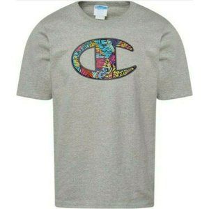 Champion Classic 90s Logo Tee T-Shirt Classic Big C Logo Grey Mens